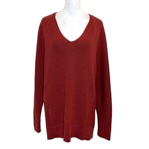 Athleta Merino Wool Blend V-Neck Ribbed Comfy Pullover Sweater Red size Medium